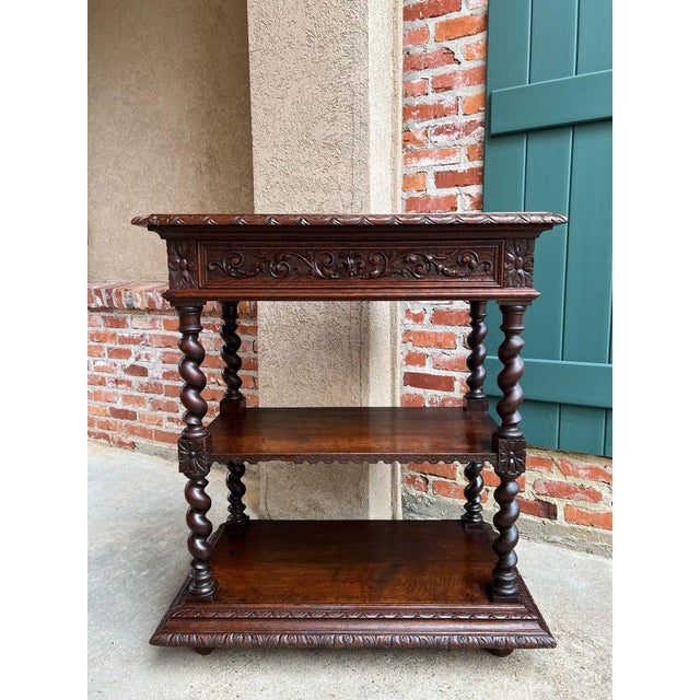 English Antique English Server Console Table Jacobean Carved Oak Barley Twist C1900 For Sale - Image 3 of 18