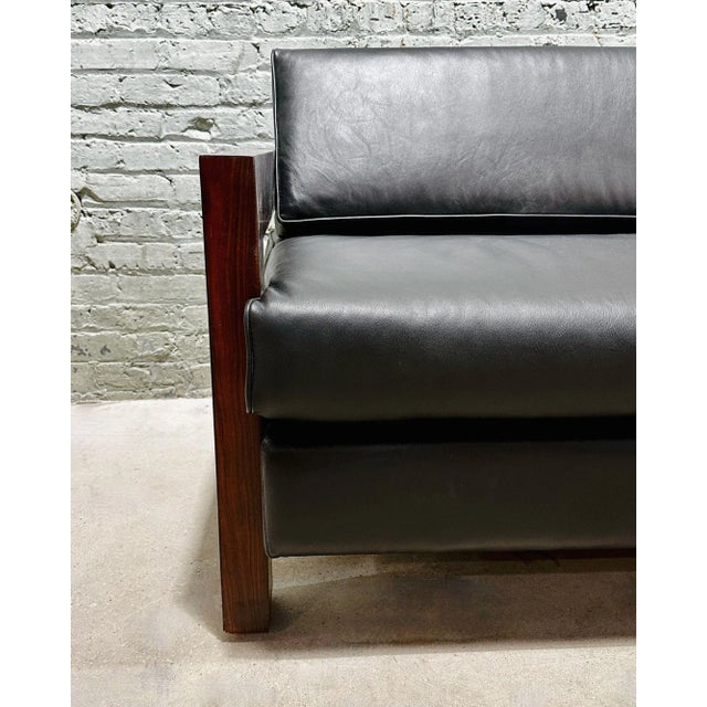 Brown Brazilian Rosewood Sofa Black Leather, 1960 For Sale - Image 8 of 12