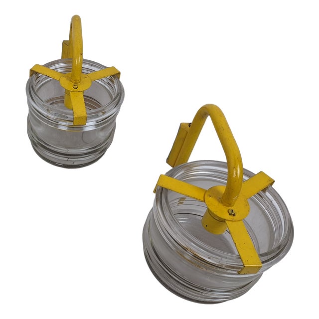 Wall Lamps in Yellow Lacquered Aluminum with Fresnel Glass, 1960s, Set of 2 For Sale