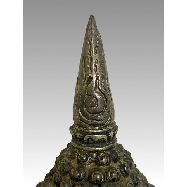 South East Asian 'Silver'' Shan Buddha Head on Carved Wood Stand For Sale In Tampa - Image 6 of 11