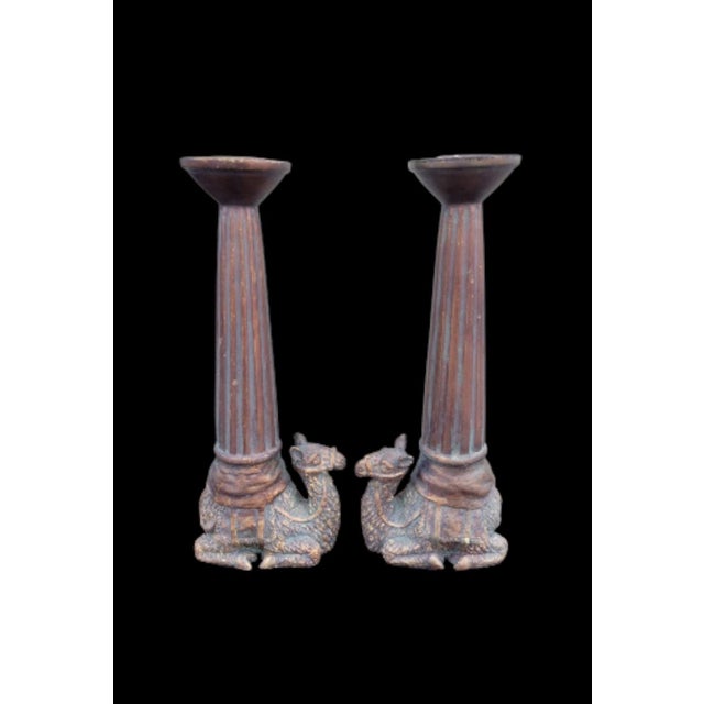 Maitland - Smith Vintage Tall Camel Carved Fluted Candle Holders- A Pair For Sale - Image 4 of 6