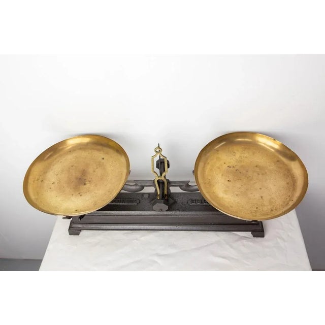 Gold Antique Trade Scale in Brass and Cast Iron, France, 1880s For Sale - Image 8 of 11