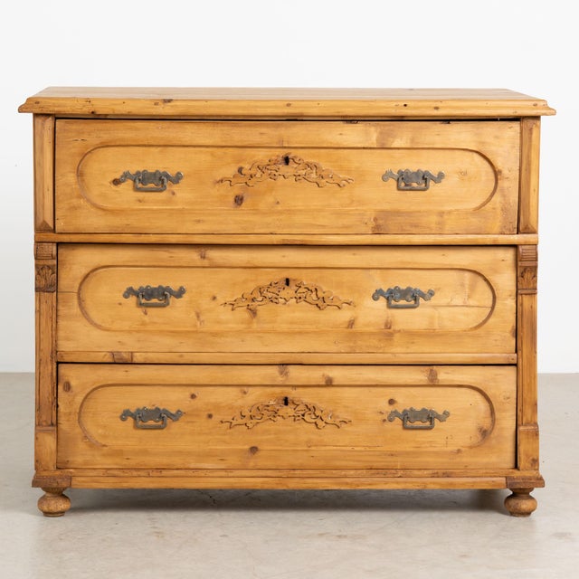 Farmhouse 19th Century Romanian Large Pine Chest of Three Drawers For Sale - Image 3 of 18