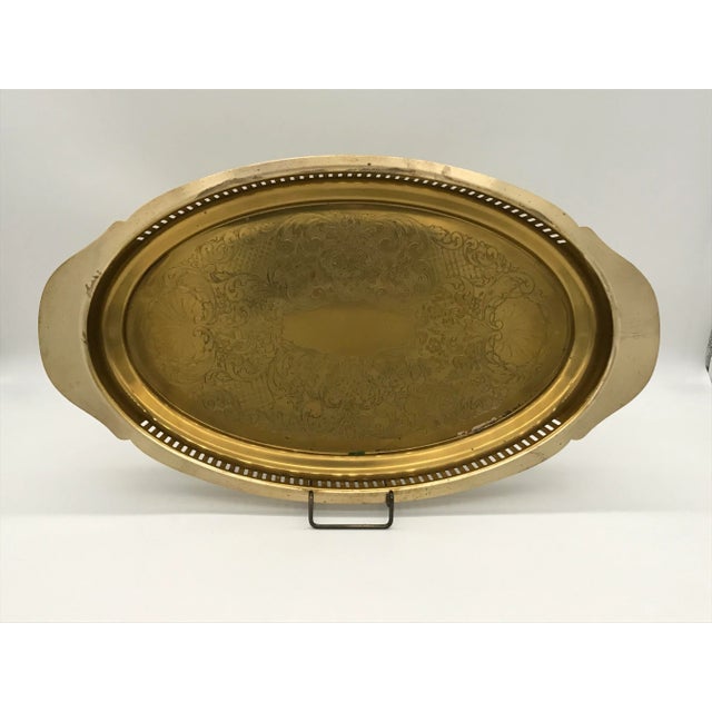 1980s Brass Etched Serving Tray by Rosemar For Sale - Image 4 of 10