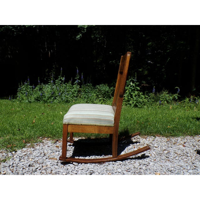Antique Arts & Crafts Art Nouveau Mission Solid Oak Rocker Rocking Chair For Sale In Boston - Image 6 of 17