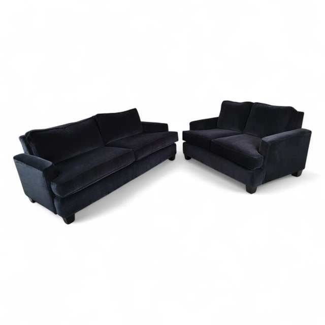 Vintage Contemporary Postmodern Black Velvet Sofa If interested, please inquire about matching loveseat.