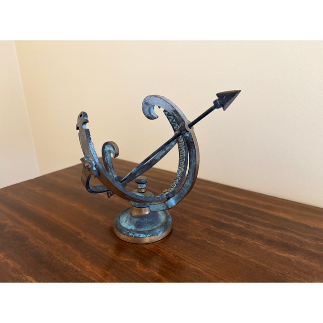 French Country Vintage English Country Brass & Verdigris Armillary Sundial For Sale - Image 3 of 11