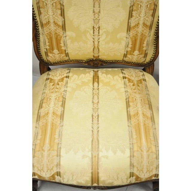 Mid 20th Century Vintage French Country Louis XV Style Carved Walnut Lounge Arm Chairs - A Pair For Sale - Image 5 of 12