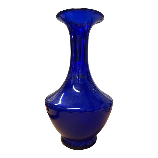 Vintage Blue Glass Vase Marked For Sale