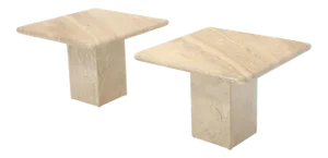 Marble or Travertine Square Side End Tables - a Pair