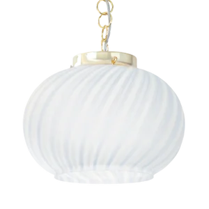 Suspension Light in Satin Glass with White & Turquoise Lines, Italy