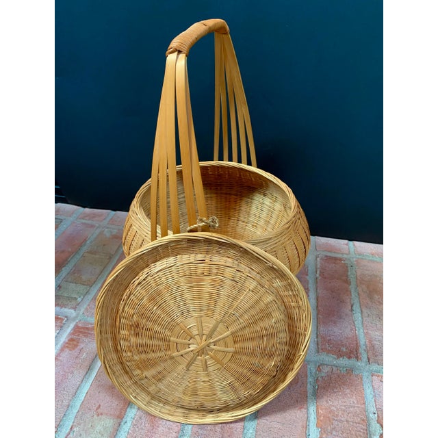 1970s Chinese Bamboo & Rattan Lidded Basket For Sale - Image 4 of 10