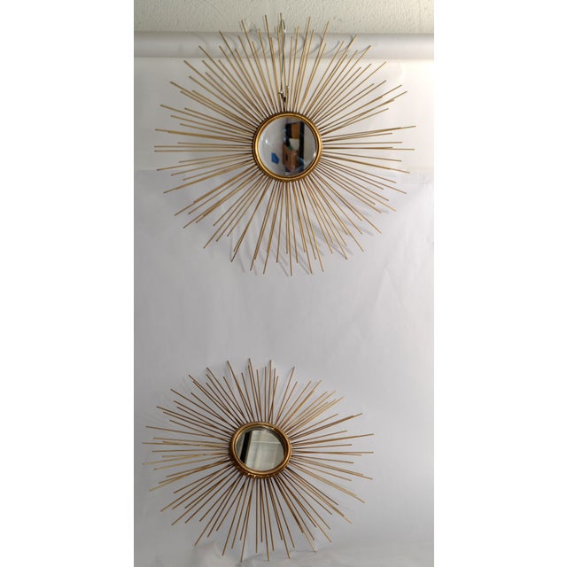 Set of 2 Chaty Vallauris Style Accent Mirrors Sunburst Design Gold Finish Mid-Century Modern For Sale In Miami - Image 6 of 12