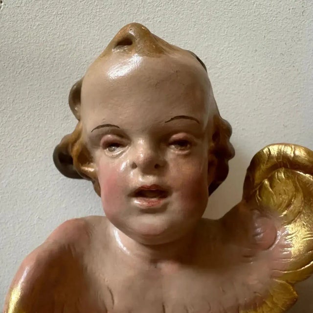 Mid-19th Century Baroque Style Hand-Painted Ceramic Italian Angel For Sale - Image 4 of 10