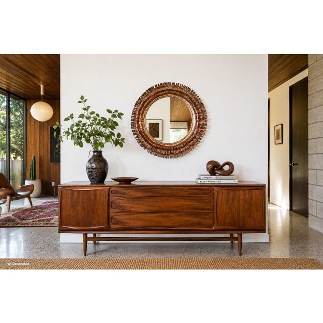Mid-century brutalist "Eyelash" copper wall mirror by Curtis Jere, handcrafted in the United States and signed and dated,...