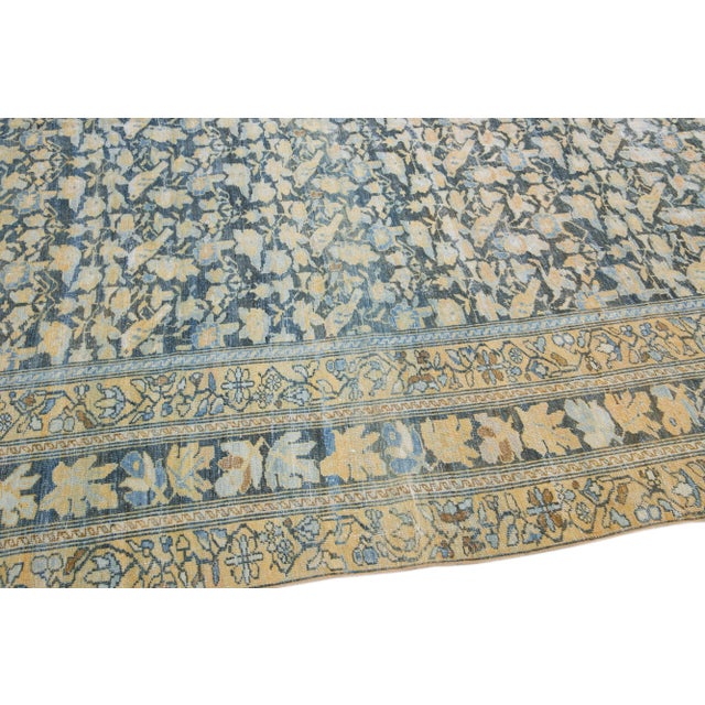 Textile 1900s Antique Sarouk Farahan Persian Blue Handmade Floral Motif Wool Rug For Sale - Image 7 of 8