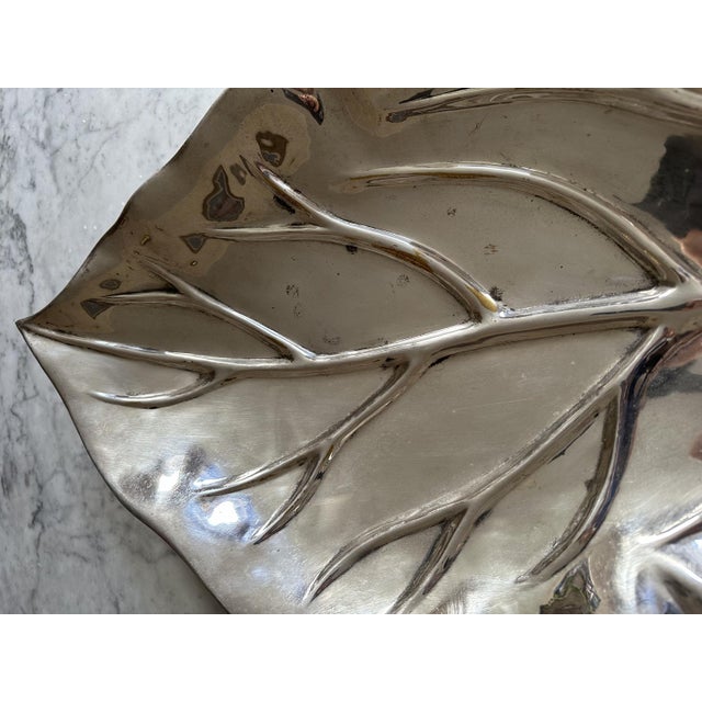 Metal Large Silver-Plated Leaf-Shaped Bowl from Valenti, 1972 For Sale - Image 7 of 14