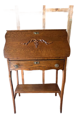 Antique Rococo Style Oak Drop Front Writing Desk