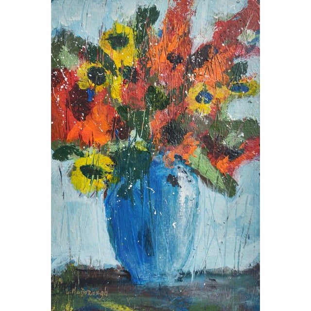 "Summer Bouquet I" Contemporary Expressionist Style Floral Still Life Painting by Linda McDonough For Sale