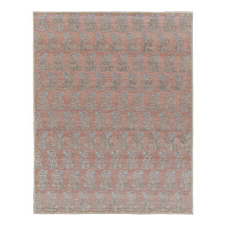 Rug & Kilim’s Block Print Rug Design with Blue and Green Floral Patterns - 3x8 For Sale