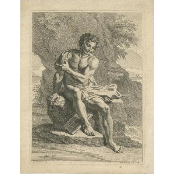 De Poilly, A Sitting Man with a Panflute, 1720, Print For Sale