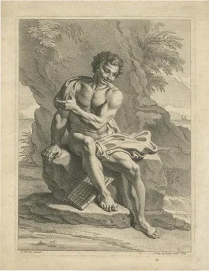 De Poilly, A Sitting Man with a Panflute, 1720, Print