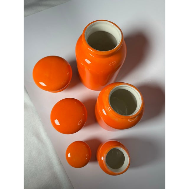 Ceramic Vintage Mid Century Modern Bright Orange Apothecary Lidded Jars, Set of 3 For Sale - Image 7 of 9