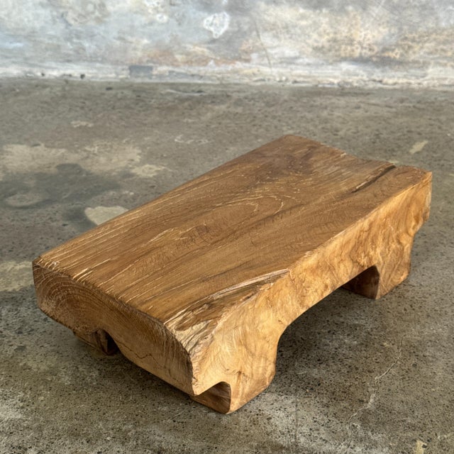 Small Vintage Occasional Stool in Blond Teak, 2000s For Sale - Image 4 of 11