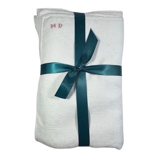 Hd Cross Stitch Monogram Antique French Cotton Summer Coverlet/Blanket Circa 1900 For Sale
