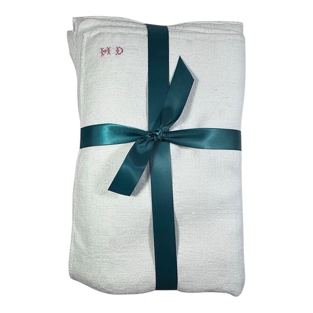 Hd Cross Stitch Monogram Antique French Cotton Summer Coverlet/Blanket Circa 1900 For Sale