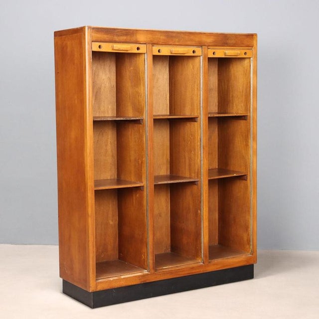 Rolling Shutter Cabinet in Walnut Veneer and Formica Top For Sale - Image 4 of 9