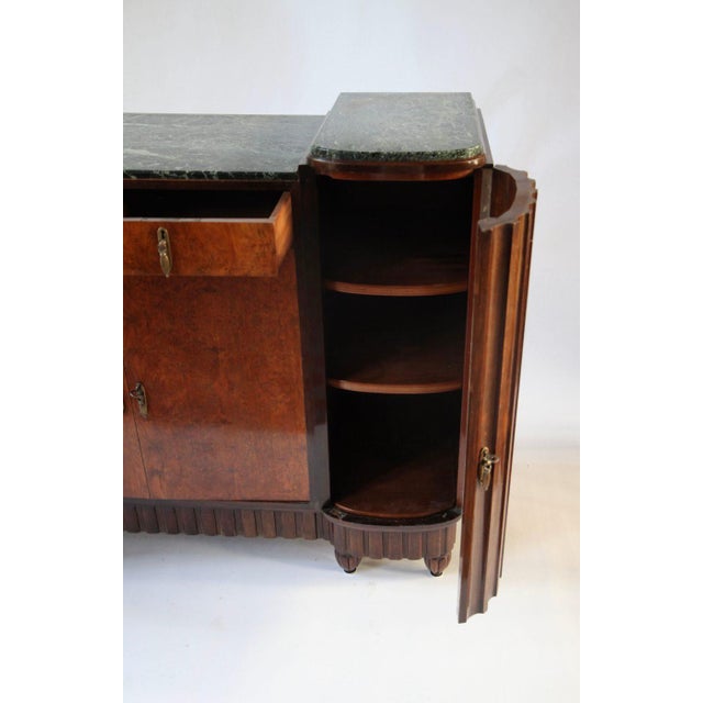 French Art Deco Credenza in Burl Walnut and Verde Antico Marble, 1930s For Sale - Image 3 of 10