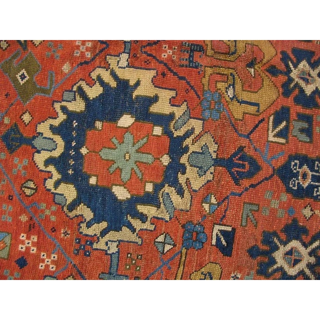 Red Masterly Handmade Red Background With Brown Border Medallion-Crest Design Antique Persian Rug For Sale - Image 8 of 8