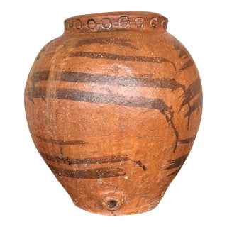 18th Century Handmade Terracotta Olive Jar, Vase With Two Handles, Spain For Sale