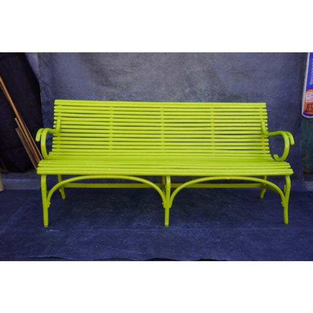 Pop Art Early 20th Century Florescent Green Thonet-Style Bentwood Bench For Sale - Image 3 of 10
