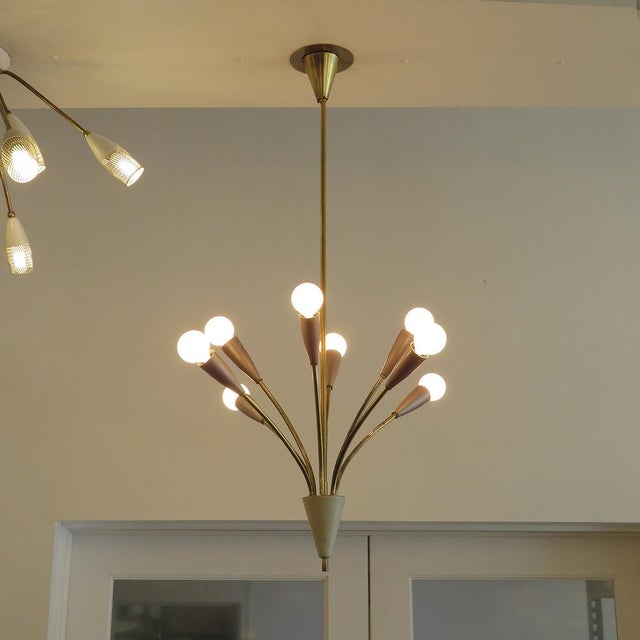 Metal German Multi Arm Pendant Light, 1950 For Sale - Image 7 of 10