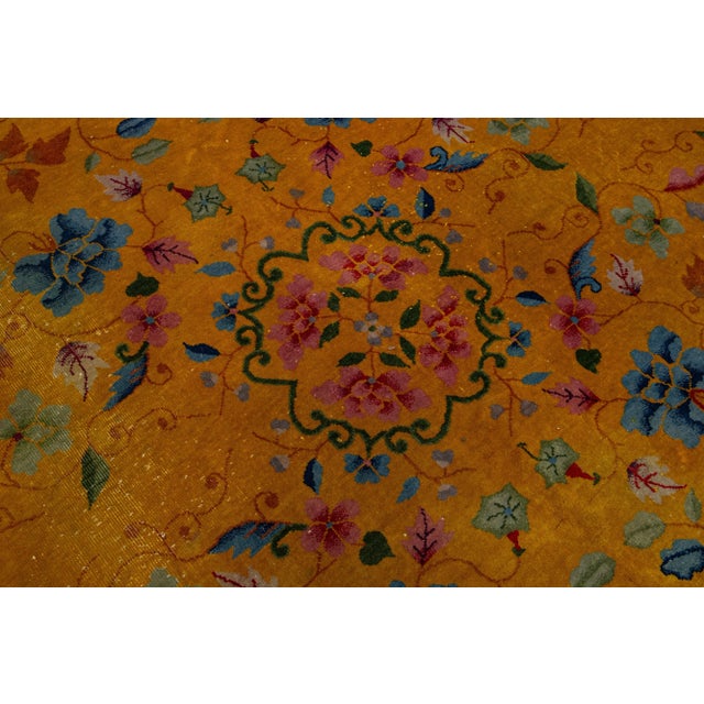 Art Deco Antique 1920s Chinese Art Deco Rug in Goldenrod With Floral Motif For Sale - Image 3 of 10