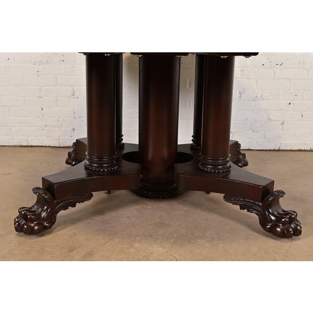 George C. Flint Co. Antique Victorian Mahogany Split Pedestal Extension Dining Table With Carved Paw Feet, Newly Refinished For Sale - Image 10 of 13