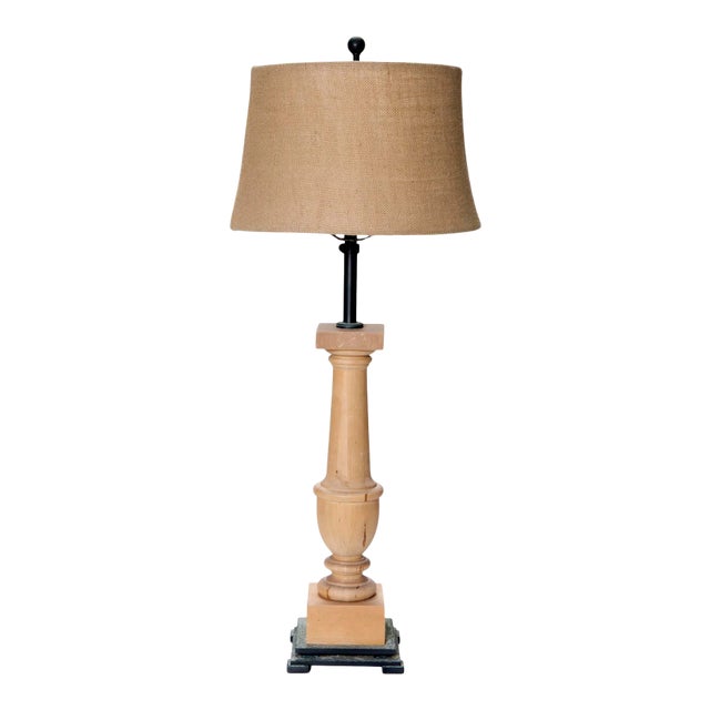 Early 20th Century Extendable Wood Column Table Lamp For Sale
