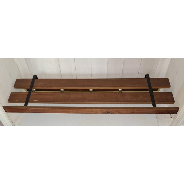 Vintage Wall-Mounted Coat Rack with Teak Wood Struts and Aluminum Hooks, 1970s For Sale - Image 3 of 9