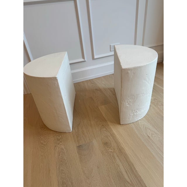 Vintage Sculptural White Plaster Demilune Side Tables, Pair For Sale - Image 9 of 9