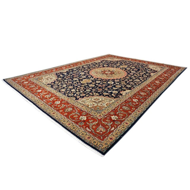 Textile Antique Persian Tabriz 10x13 Navy & Rust Handmade Area Rug #1143896 For Sale - Image 7 of 10