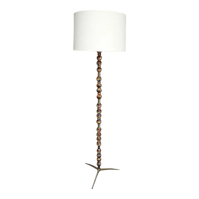 Italian Modernist Ceramic Floor Lamp With Brass Tripod Base For Sale
