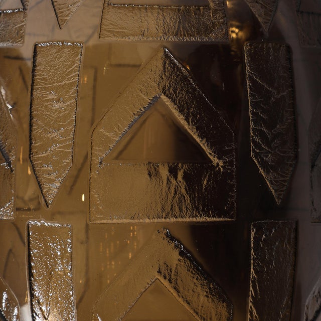 Amber Art Deco Signed Daum Acid-Etched Smoked Glass Vase W/ Geometric Motif For Sale - Image 8 of 10