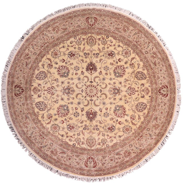 Shabby Chic 1990's Kashan Pak-Persian Beige/Tan Wool Round Rug- 10'0'' X 10'2'' For Sale - Image 9 of 9