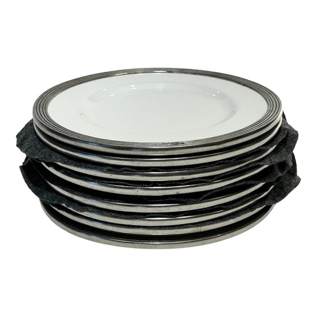 8 Piece Arte Italica Tuscan Pewter Rim Salad/Dessert Plates For Sale