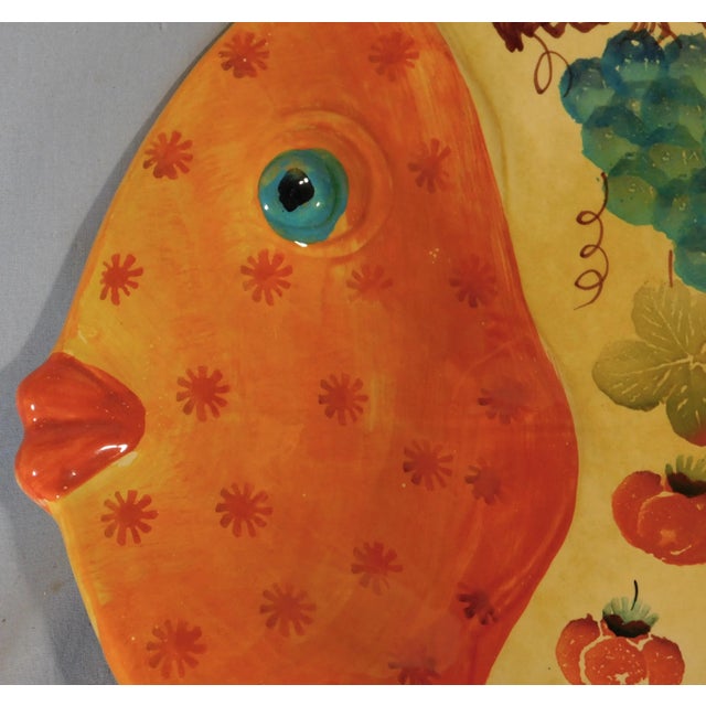 ENORMOUS MAJOLIA FISH PLATTER ITALICA ARS CA. 1960 DIMENSIONS About 19" x 20" x 3" deep DESCRIPTION Huge pottery serving...