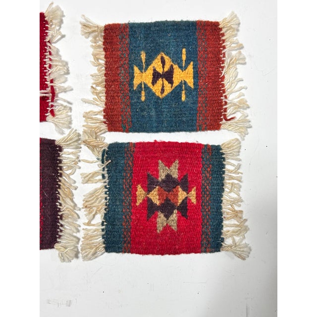 Vintage Southwestern Woven Wool Coasters With Fringe, Set of 4 For Sale In Louisville - Image 6 of 7