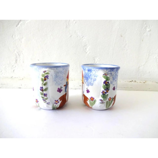 Vintage Hand-Painted Mugs With Bunnies & Birds - a Pair For Sale - Image 4 of 9