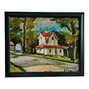 "Peaceful Street" Contemporary Abstract Original Acrylic Painting by Curt Hitch, Framed